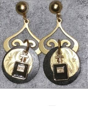 Vintage Upcycled Gold & Black Layered Loops Earrings